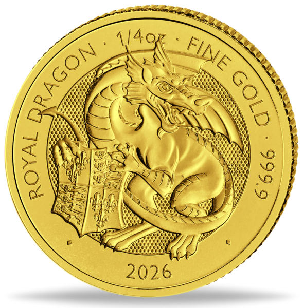 25 Pfund Royal Tudor Beast Royal Dragon 1/4 Unze Gold - Münze Vorderseite