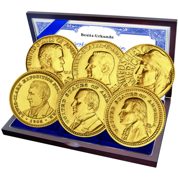 6x 1$-Gold-Gedenkmünzen USA - Kassette