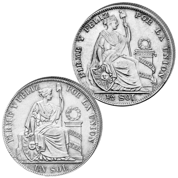 Peru, 2er-Silbersatz 1 & 1/2 Sol 1868-1935 (2 Münzen) - Silber