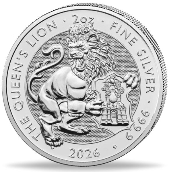 5 Pfund 'Tudor Beast' Queen's Lion 2 Unzen Silber - Münze Vorderseite
