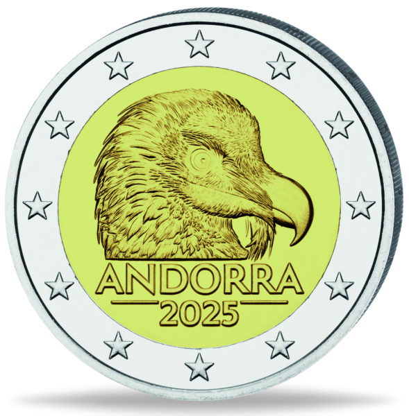 Andorra, 2 Euro Der Bartgeier, 2025, bfr., in Coincard - Münze Vorderseite