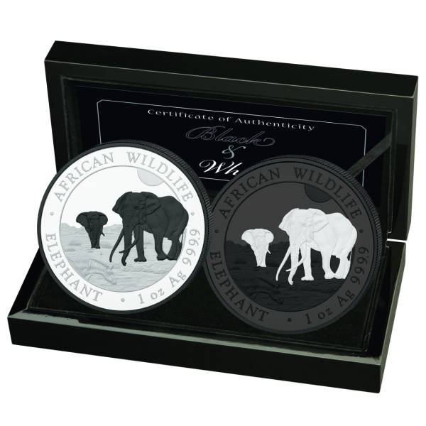 Somalia, 2 x 100 Shilling Elefant 2026, African Wildlife, Black & White - Silber
