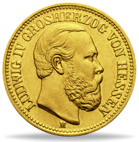Hessen 10 Mark „Großherzog Ludwig IV.“ 1880 - Gold - Münze Vorderseite