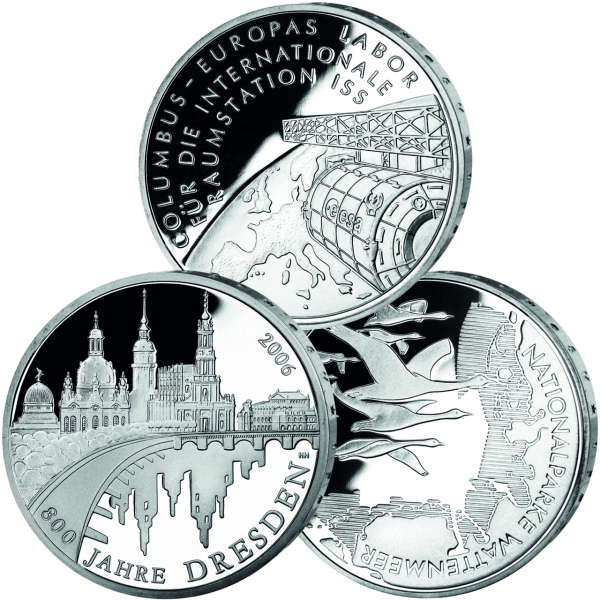 Bundesrepublik Deutschland, 3er-Silber-Satz 10 Euro PP - Silber, Polierte Platte