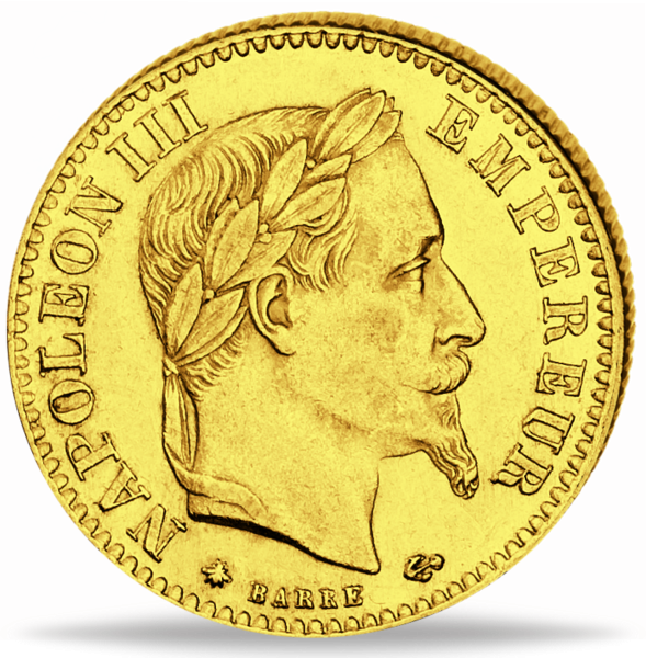 10 französische Francs Napoleon III. mit Kranz - Vorderseite Münze