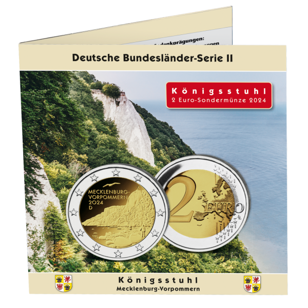 Deutschland, 5x 2 Euro Königsstuhl, 2024, alle 5 Prägestätten A-J – im Album