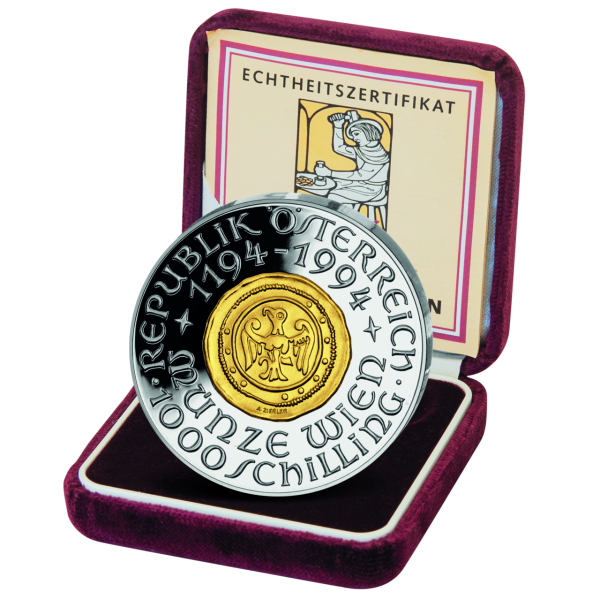1000 Oes Münze Wien Bimetall - Kassette