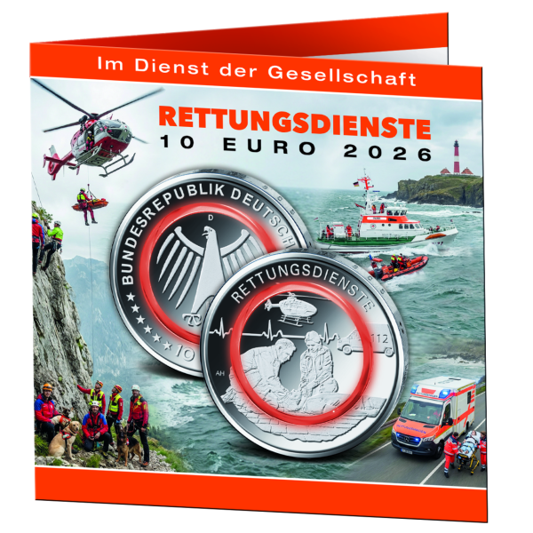 10 Euro Rettungsdienste, bankfrisch, Prägestätte G - Blister Vorderseite