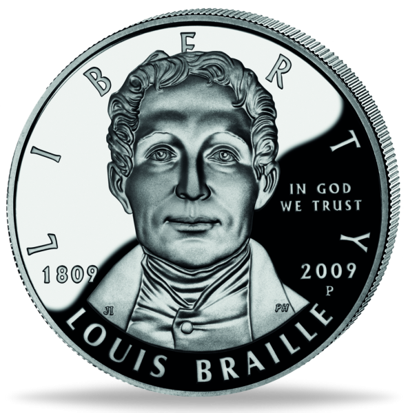 1 US Dollar Louis Braille - 2009 Silber - Münze Vorderseite