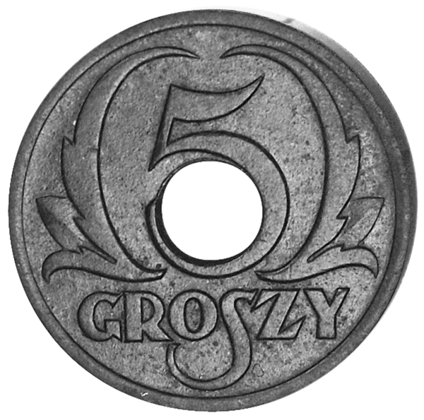 5 Groszy Polnischer Adler mit Krone mit Loch Jaeger 628 - Münze Vorderseite