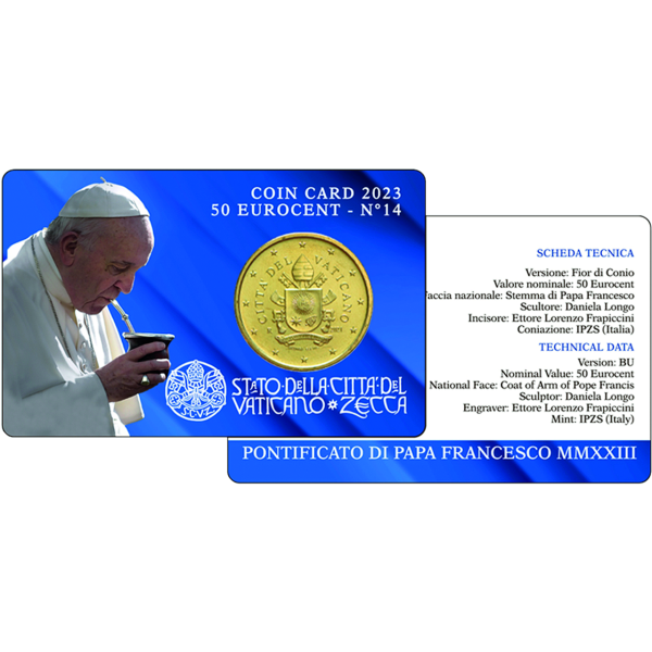 50 Cent-Coincard 2023 Vatikan - Coincard Vorder und Rückseite