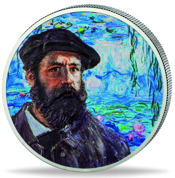 10 Dollar Claude Monet mit Farbapplikation und High Relief, Vorderseite