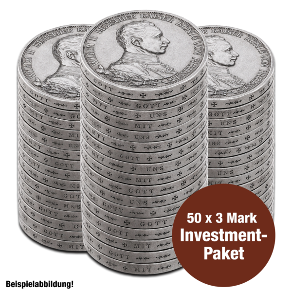 50x 3-Mark-Silbermünzen, Regierungsjubi. 1913 A (J. 112) Investment - Satzbild
