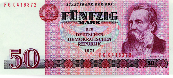 DDR, 50-Mark-Banknote Friedrich Engels, 1971, bankfrisch - Schein Vorderseite