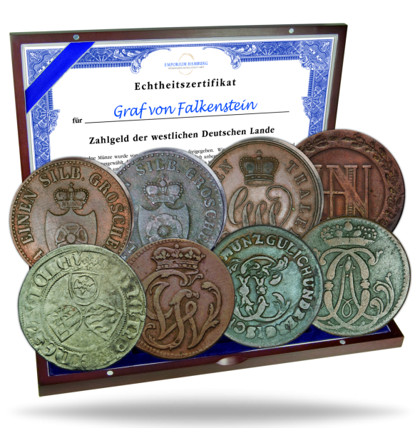 Kollektion mit dem Zahlgeld der westlichen Deutschen Lande (8 Münzen) - Satzbild