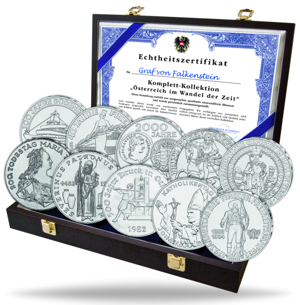 Österreich, Silber-Satz 10 x 500 Oes 1980-1986 (inkl. Zubehör) - Satzbild