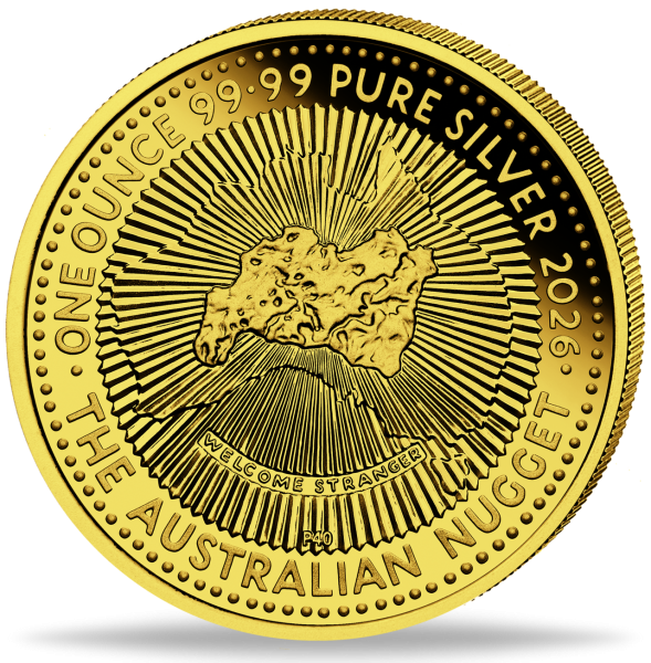 1 Dollar Nugget 1 Unze Silber mit Goldveredelung - Münze Vorderseite