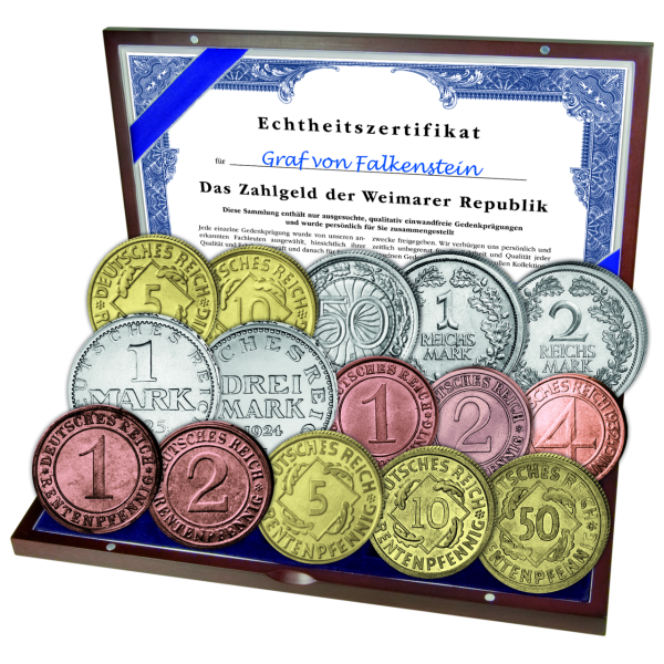 Zeit der Weimarer Republik, Komplett-Kollektion 15 x Kursmünzen