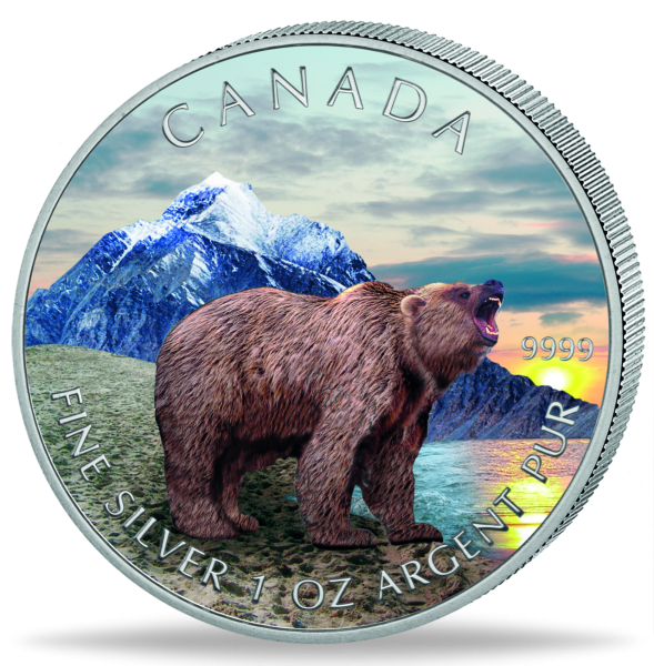 5$ Grizzly 1 Unze Silber Farbe - Münze Vordersiete