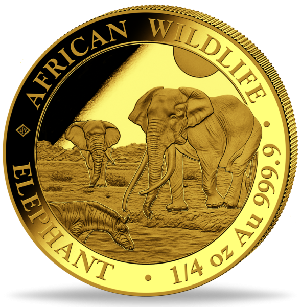 200 Shilling African Wldlife Elefant 1/4 Unze Gold - Münze Vorderseite