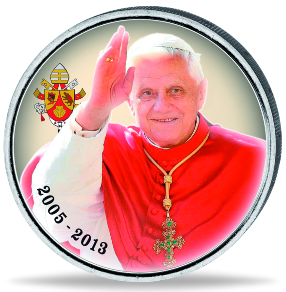 2 Euro Abschied von Papst Benedikt XVI., mit Emaille - Münze Vorderseite