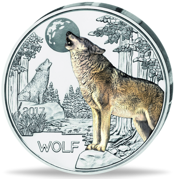 3 Euro Wolf - Leuchteffekt Münze