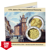 Deutschland, Komplettsatz 5x 2 Euro Paulskirchenverfassung, 2024 alle 5 Prägestätten A-J, im Album