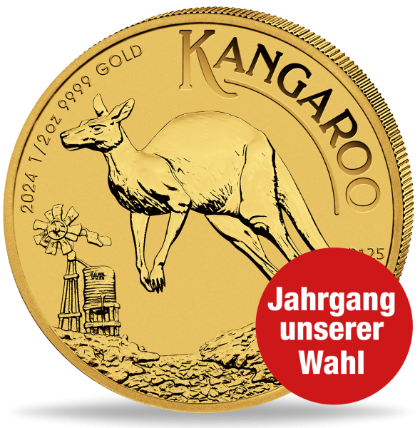 50 Dollar Känguru 1/2 Unze Gold, Jahrgang unserer Wahl - Münze Vorderseite