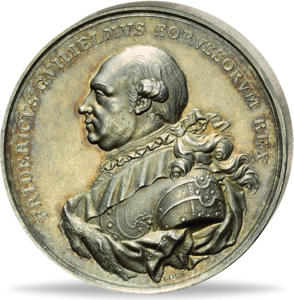 Friedrich Wilhelm II auf die Huldigung in Brandenburg- Vorderseite Gedenkprägung