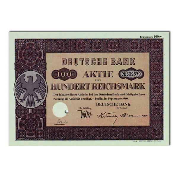 Aktie 100 Reichsmark Deutsche Bank Berlin