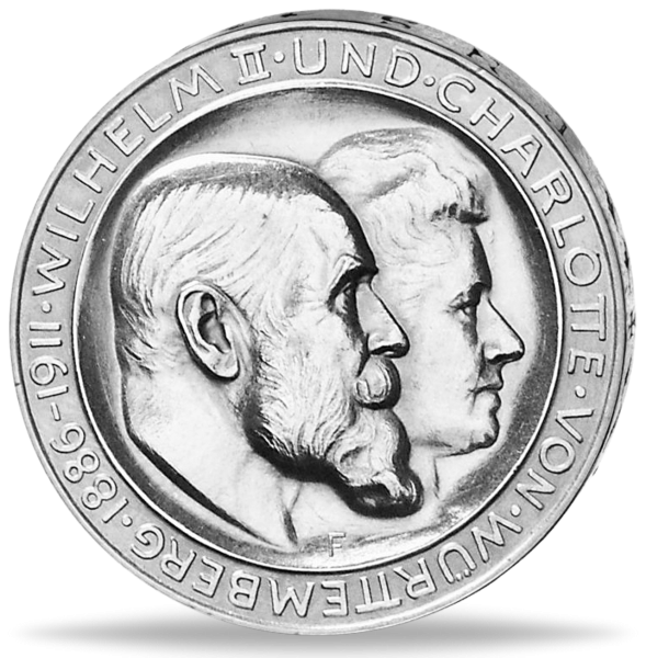 Württemberg 3 Mark „Silberhochzeit“ 1911 - Silber - Münze Vorderseite