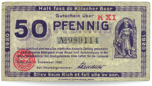 Banknote Notgeld Köln 1920 OB Adenauer