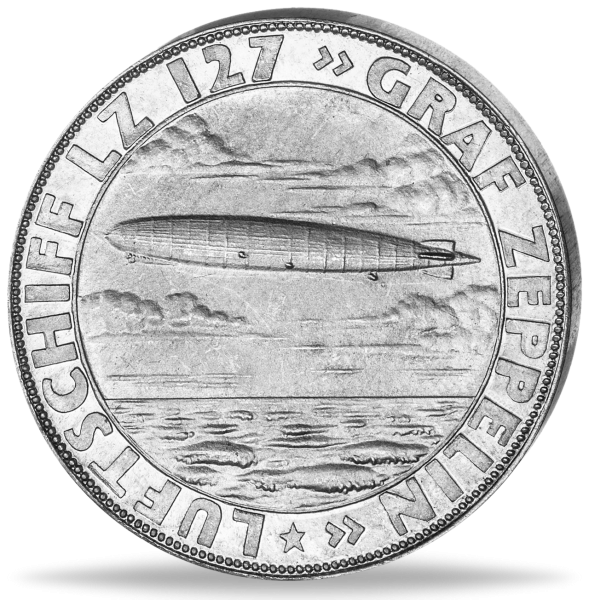 Gedenkprägung 1928, 100. Todestag von Graf von Zeppelin - Münze Vorderseite