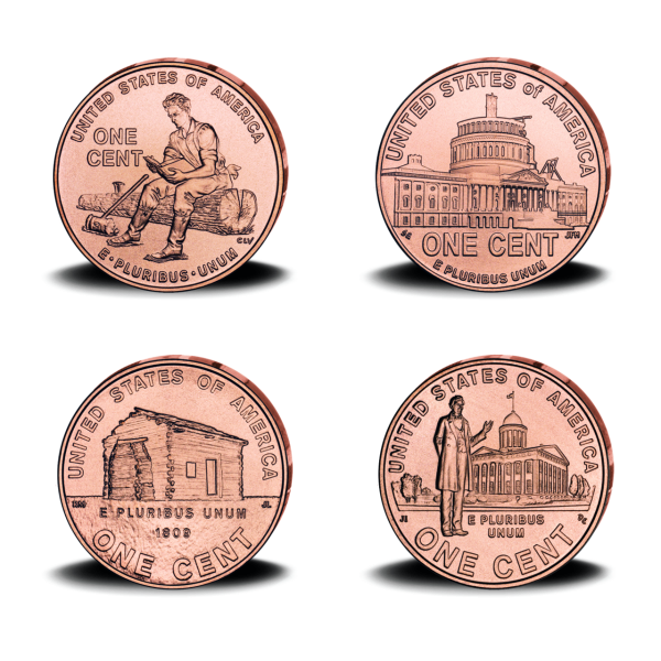 4 x 1 US Cent Abraham Lincoln Pennies - Gruppenbild