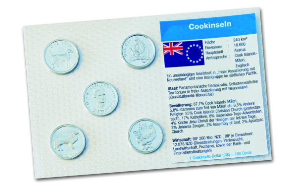 5 x 1 Cent-Kursmünzensatz Cook Inseln - Sammelmappe