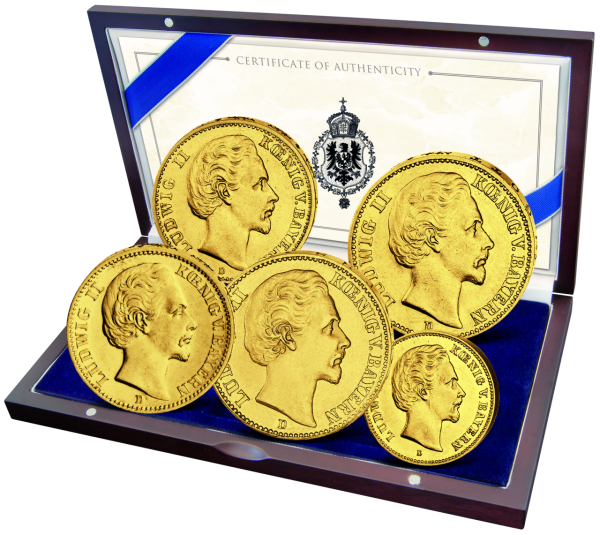 Ludwig II Gold Satz 5 10 und 20 Mark - Kassette Vorderseite