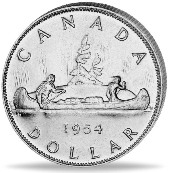 Kanada, 1 Dollar Traditionelles Kanu  - Elisabeth II., 1954 - Münze Vorderseite