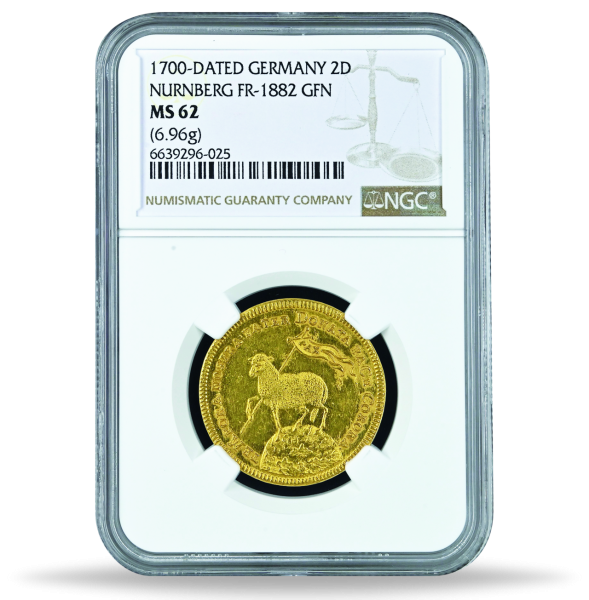 Nürnberg, doppelter Lamm-Dukat o.J. (1700), NGC MS-62 - Slab Vorderseite