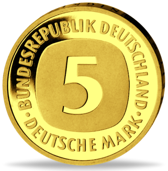 5 Deutsche Mark Kursgeld Goldveredelung - Münze Vorderseite