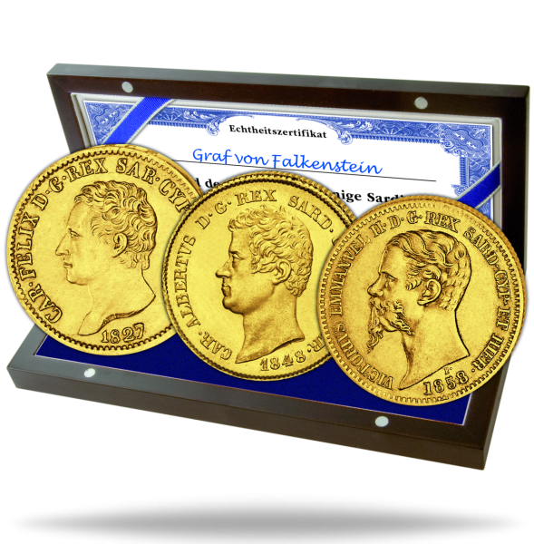 Königreich Sardinien, 3 x 20 Lire Gold-Satz Königreich Sardinien (3 Mz.) - Gold