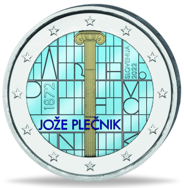 2 Euro 150. Geburtstag Joze Plecnik mit Farbapplikation - Münze Vorderseite