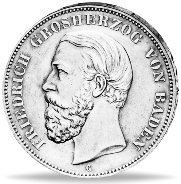 Großherzogtum Baden 5 Mark „Friedrich I.“ 1891 - Silber - Münze Vorderseite