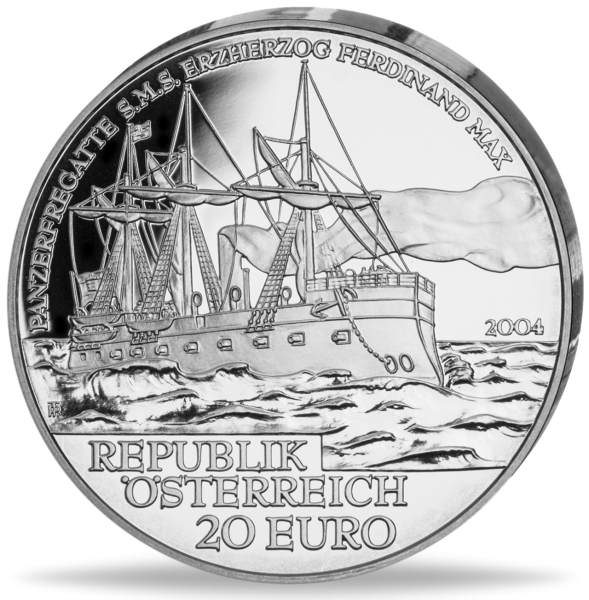 Österreich, 20 Euro „S.M.S. Erzherzog Ferd.Max, 2004,PP - Münze Vorderseite