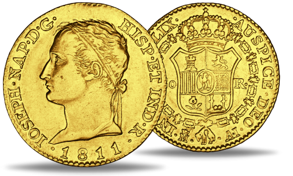 80 Reales „König Joseph Napoleon“ - Münze Vorderseite / 80 Reales „König Joseph Napoleon“ - Münze Rückseite