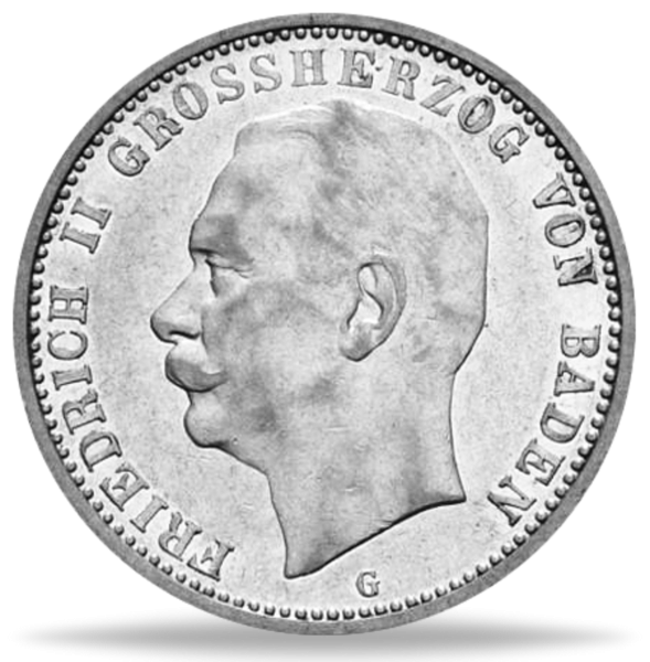 Baden, 2 Mark „Großherzog Friedrich II.“ - Silber - Münze Vorderseite