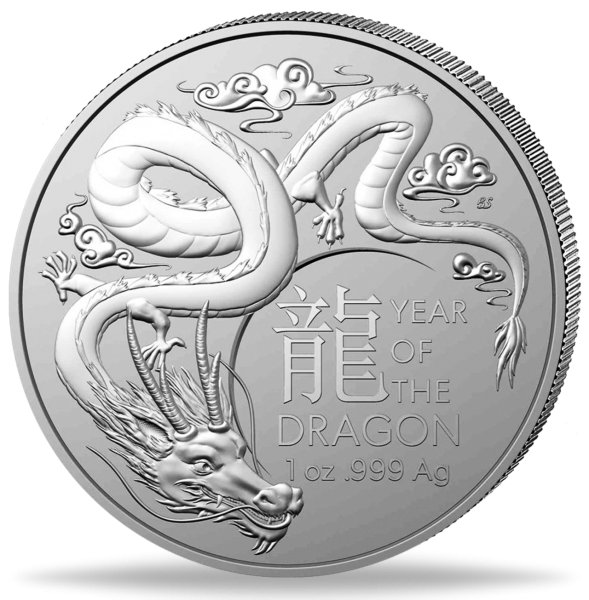 Australien 1 Dollar Jahr des Drachen 1 Unze Silber 2024 - Münze Vorderseite