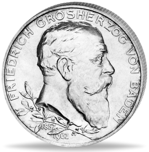 Baden 2 Mark „50. Regierungsjubiläum“ 1902 - Silber - Münze Vorderseite