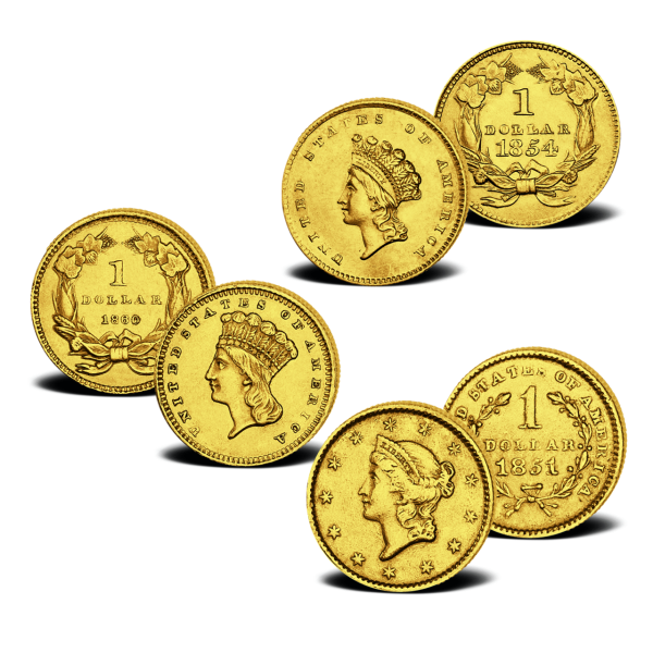 3x 1 Dollar Indian-Liberty-Goldsatz