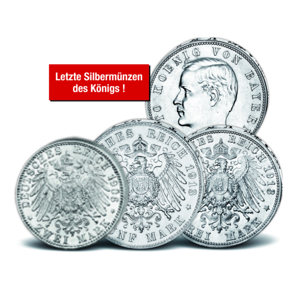 Königreich Bayern, Silber-Komplett-Satz 2+3+5 Mark, König Otto