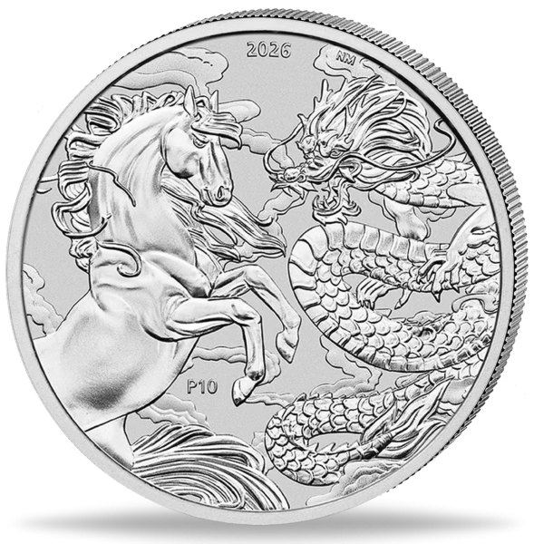 Australien 1 Dollar Drache und Pferd 1 Unze Silber 2026 - Münze Vorderseite